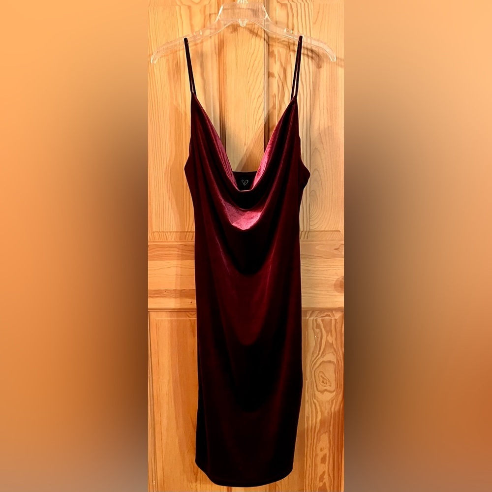 Windsor Size Large Elegant Burgundy Velvet Slip Dress After Five Festive Party